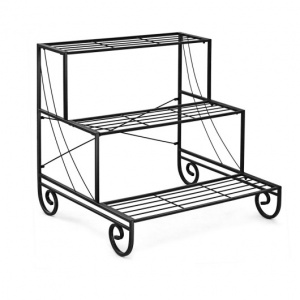3 Tier Steel Decorative Planter Display Stand with Classic Black Finish 