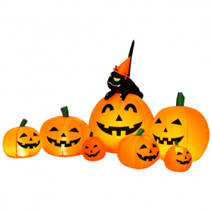 Inflatable Pumpkin Witch Black Cat Combo 7.5 Feet Halloween Decoration