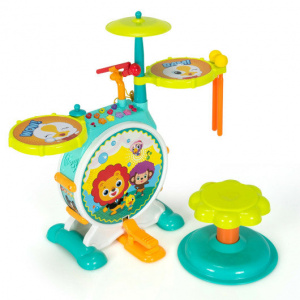3 Pieces Kids Drum Set Equipped with Microphone and Stool Pedal