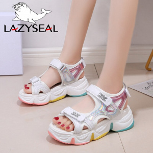 LazySeal Platform Sandals Female Women Thick Bottom Rainbow Sole Hook & Loop Shoe Wedge With Open Toe Platform Shoes