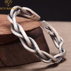 XIYANIKE 925 Sterling Silver Retro Three-strand Twist Bracelet Light Luxury All-match Elegant Couple Jewelry Adjustable Opening