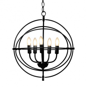 20 Inch 5 Lights Metal Chandelier with Pivoting Interlocking Rings