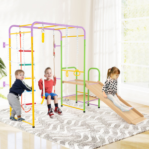 8-in-1 Metal Indoor Jungle Gym Playset with Adjustable Swing and Slide for Kids Over 3 Years