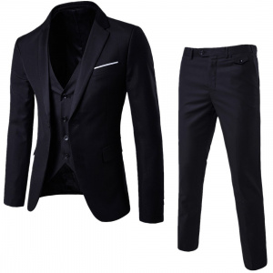 Men's 3 Piece Slim Fit Business Suit Set, 1 Button Blazer Jacket Vest Pants Solid Wedding Dress Tux and Trousers
