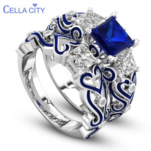 Cellacity Classic 925 Silver Rings For Women Double Layer Sapphire Ruby  Gemstone  Silver  Fine Jewelry Party Gift Wholesal
