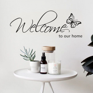 Welcome To Our Home Butterfly Text Patterns Wall Stickers Home Decor Living Room Decorative Sticker