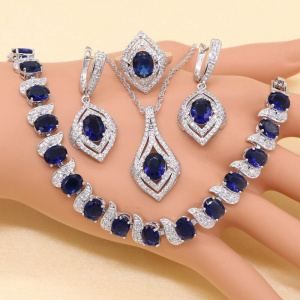 XUTAAYI New Arrival 925 Silver jewellery set For Women Blue Semi-precious Necklace Pendant Earrings Ring Bracelet Christmas Gift