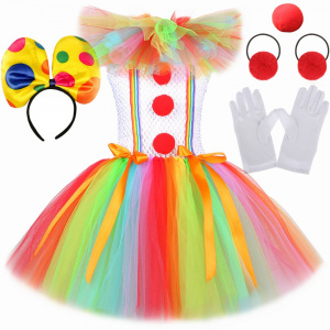 Halloween Creepy Clown Pennywise Costume for Kids Fancy Carnival Party Clothes Rainbow Baby Girls Circus Joker Tutu Dress Outfit