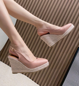 LIHUAMAO slingback women wedges shoes pointed toe slip on pumps high heel wedding shoes pumps office lady same style princess