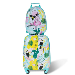 Cartoon Printed 12" Backpack and a 16" Carry-on Suitcase Luggage Set For Kids 