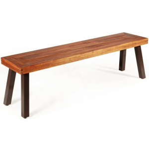 Patio Acacia Wood Dining Bench Seat with Steel Legs