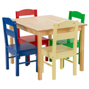 Multicolor Wooden Kids Table and Chairs 5 Pcs Set