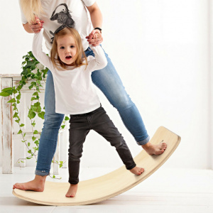 Wooden Wobble Balance Board Kids 35'' Rocker Yoga Curvy Board Toy with Felt Layer-Natural