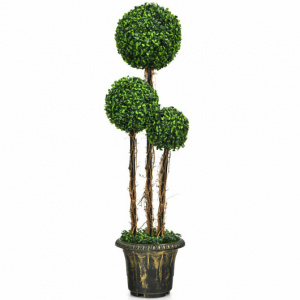 4 feet Tall Real Looking Green Triple Ball Topiary Tree with a Pot