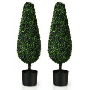 3 feet Tall Artificial Boxwood Tower Tree with Pot Pack of 2