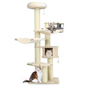 77.5-Inch Cat Tree Condo Multi-Level Kitten Activity Tower with Sisal Posts-Cream White