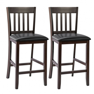 25 Inches Rubber Wood Counter Height Chairs Set of 2 with Leather Seat