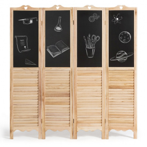 4 Panel Foldable Wood Room Divider with Chalkboard