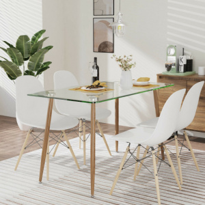 Large Glasstop Rectangular Dining Table with with Steel Legs