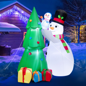 6 Feet Tall Inflatable Snowman & Christmas Tree, LED light Christmas Decoration