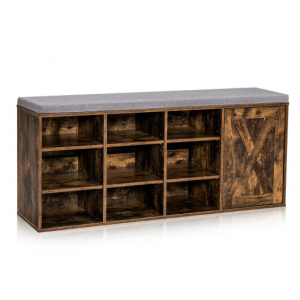 Adjustable shoe storage with 9 cubes/ Rustic brown shoe bench