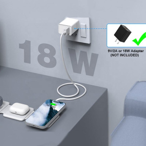 Foldable Multifunctional 3 in 1 Wireless Charger for iPhone 12 15 16 Pro Max Watch Earphone - White 1