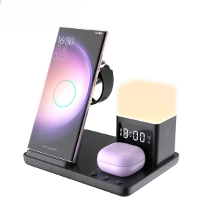 Multi-Function Magnetic 6 In1 Wireless Charger Fast Portable Night Light Logo Charging Mobile Phone - Black 5