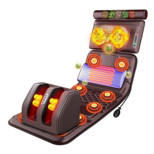 Shiatsu Electric Massage Cushion Heating Vibration Massage for Full Body Back Foot Leg on Bed Seat Mat at Home or Office - Brown