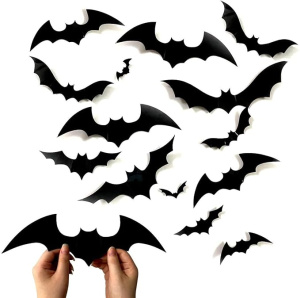 64Pcs 3D bat Stickers, Halloween Party Scary bat murals DIY Home Window Decoration, Removable bat Stickers for Indoor and Outdoor Halloween Wall Decorations