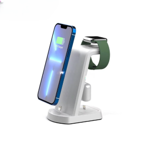 High Quality 3 in 1 Wireless Charger for Portable Cell Phone Smart Watch and Earphone Charging - White 2