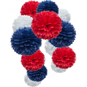 Red Royal Blue White Paper Flower Tissue Flower Pompoms Party Decor USA Supplies