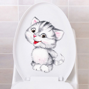 Very cute cartoon kitten Wall Sticker for Bathroom Toilet Living Room Home decoration art Decals Poster wallpaper mural Stickers