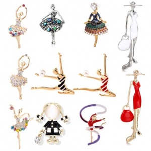 Fashion Ballerina Girl Shape Brooches For Women MultiColor Crystal Rhinestones Brooch Lapel Pins Figure Jewelry