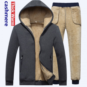 Lamb cashmere Hoodies+Pants 2PCS Winter Thicken Warm Men Sports Suits Tracksuit Hoodie Sportswear Zipper Cashmere hoodie mens