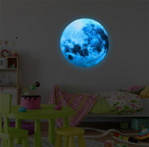 3D Luminous Glow in the Dark Blue Moon Wall Sticker for Home Decoration