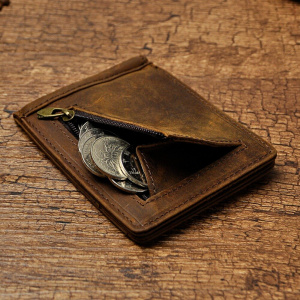 Male Genuine Leather Design Fashion Slim Wallet Front Pocket Money Clip Mini Purse For Men 