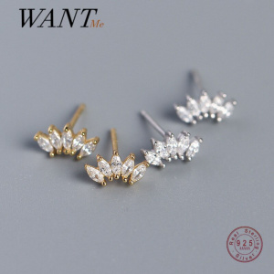 WANTME Luxury Genuine 925 Sterling Silver White Zircon Horse Eye Stud Earrings for Women Chic Office Youth Jewelry Accessories