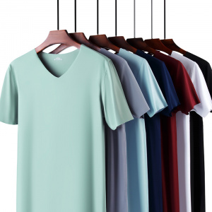 Summer Men's Ice Silk T Shirt Seamless Basic T-Shirt Casual V-neck T-shirts Men Shirt Short Sleeve Tee Classical Tops Polo Shirt