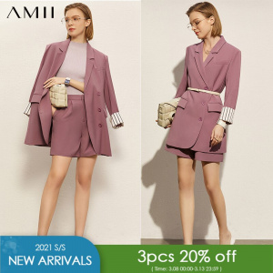 Amii Minimalism Spring Summer Suit Set For Women Offical Lady Solid Patchwork Women Suit Coat Causal Women's Shorts 12170071