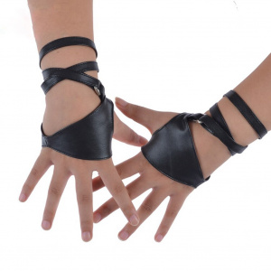 Gothic Punk Black Faux Leather Night Club Gym Gloves for Women