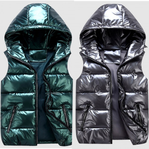 Winter Vests Hooded Glossy New Bright Color Vest Padded Jacket Sleeveless Female Waistcoat student warm jacket Parent-child