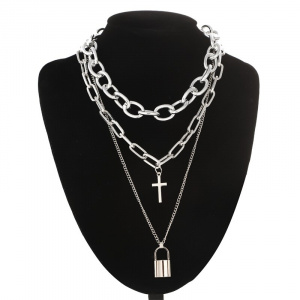 Layered grunge aesthetic jewelry vintage  punk chain necklace for women men lock cross pendant  choker  chains goth accessory