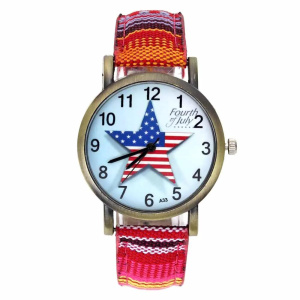 Pentagram Fourth of July Celebration USA Flag Fashion Accessories Stripes Denim Cloth Canvas Band Quartz Wrist Watch