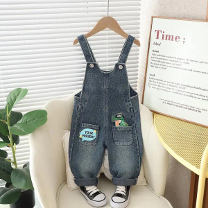New Cotton Cartoon Pattern Children Boys Girls Fashion Denim Camisole Pants Kid Overall Long Pants 0-5 Years