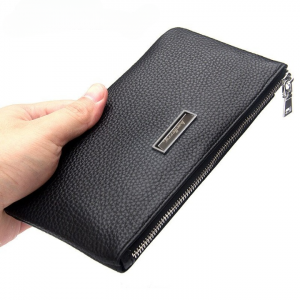 Genuine Cow Leather Men Lichee Pattern Slim Soft Long Zipper Wallet Male Coin Purse Money Pocket Pochette Clutch Bag Card Holder