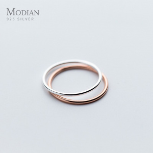 Modian Classic Rose Gold Color Glossy Minimalist Slim Line Ring for Women Real 925 Sterling Silver Stackable Rings Fine Jewelry