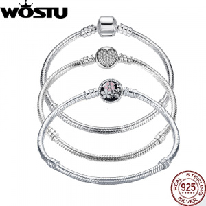 WOSTU 925 Sterling Silver Chain Bracelet Original Bangle For Women Fit Authentic Charms Beads Jewelry Making Bracelet 