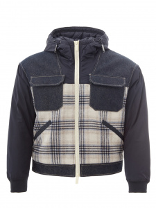 Denim Quilted Jacket with Check Details