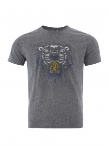 Grey Mélange Cotton T-Shirt with Contrasting Tiger Print