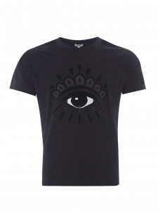 Black Cotton T-Shirt with Eye Print On the Front